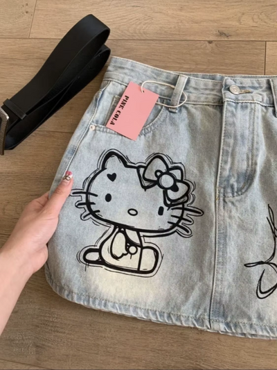 Y2K Printed Kitty Skirt