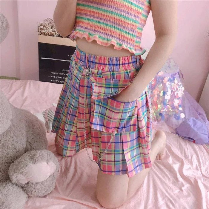 Y2K Pastel Checkered Skirt