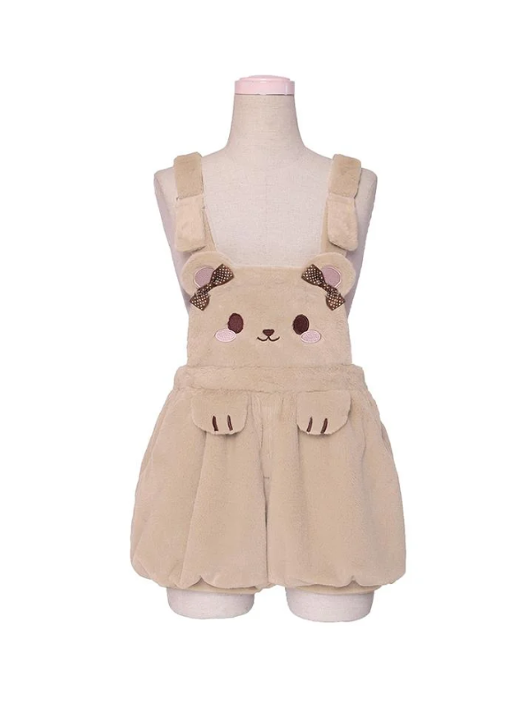 Kawaii Plush Bear Suspender Shorts – Fuzzy Teddycore Aesthetic