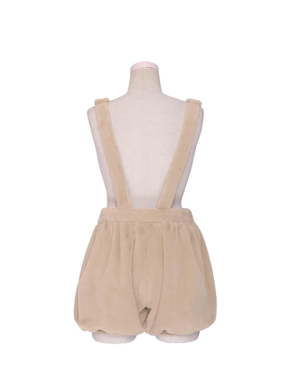 Kawaii Plush Bear Suspender Shorts – Fuzzy Teddycore Aesthetic