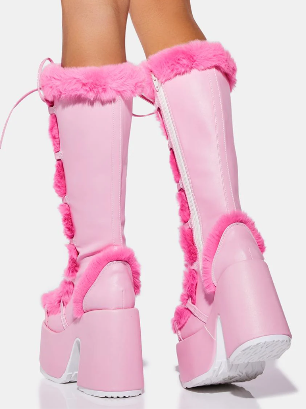 Pink Winter Boots Fluffy Fur