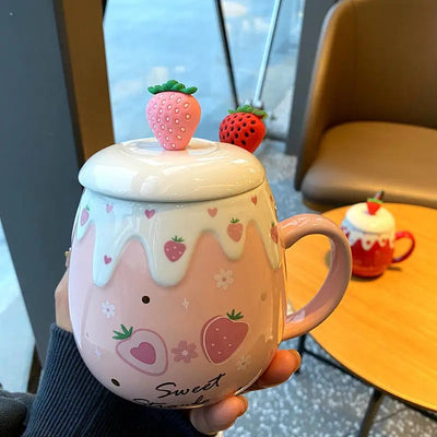 Pink Kawaii Strawberry Mug and Spoon