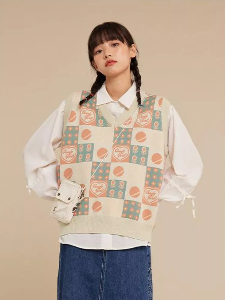 Kawaii Preppy Style Knitt Vest