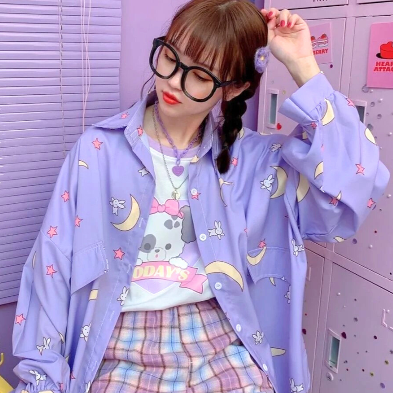 Moon pattern long sleeve shirt