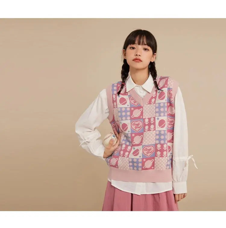 Kawaii Preppy Style Knitt Vest