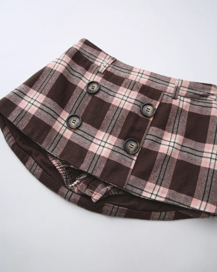 Blair Preppy Plaid Mini Skirt (Brown)