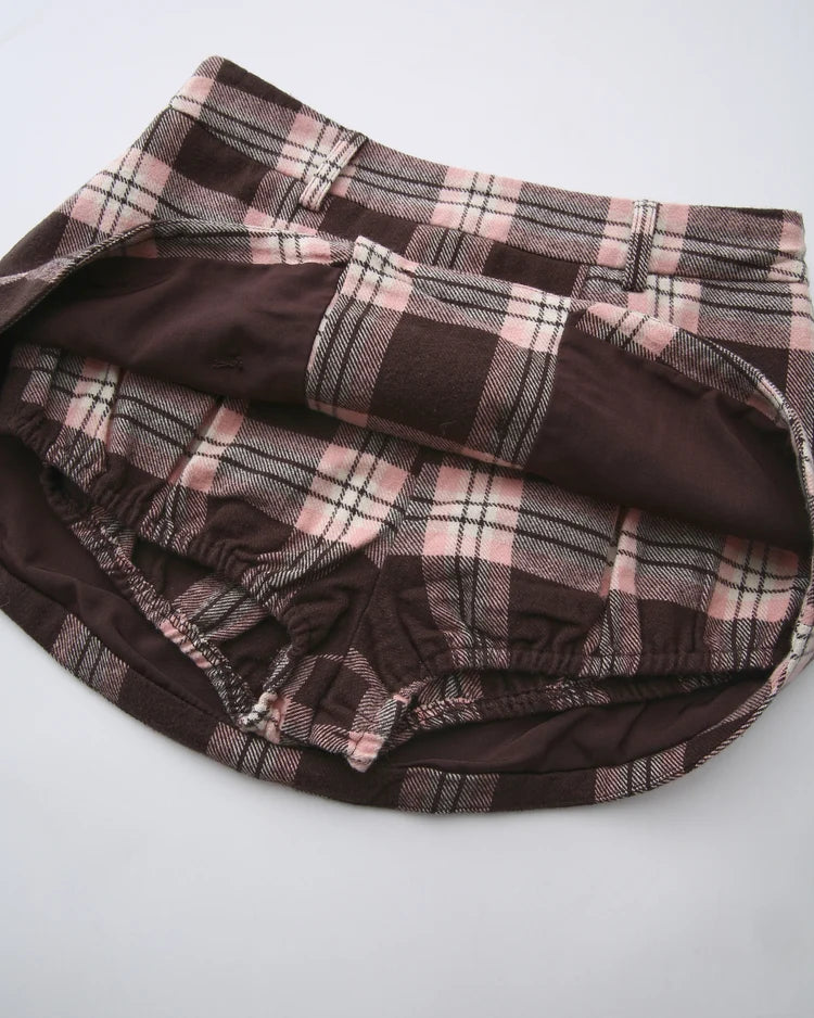 Blair Preppy Plaid Mini Skirt (Brown)