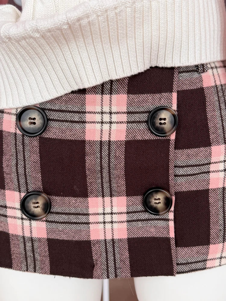 Blair Preppy Plaid Mini Skirt (Brown)