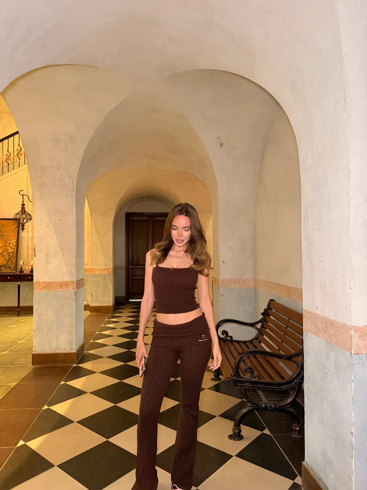 Colette Cable Knit Cami Top (Brown)