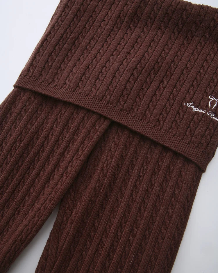 Colette Cable Knit Fold Over Pants (Brown)