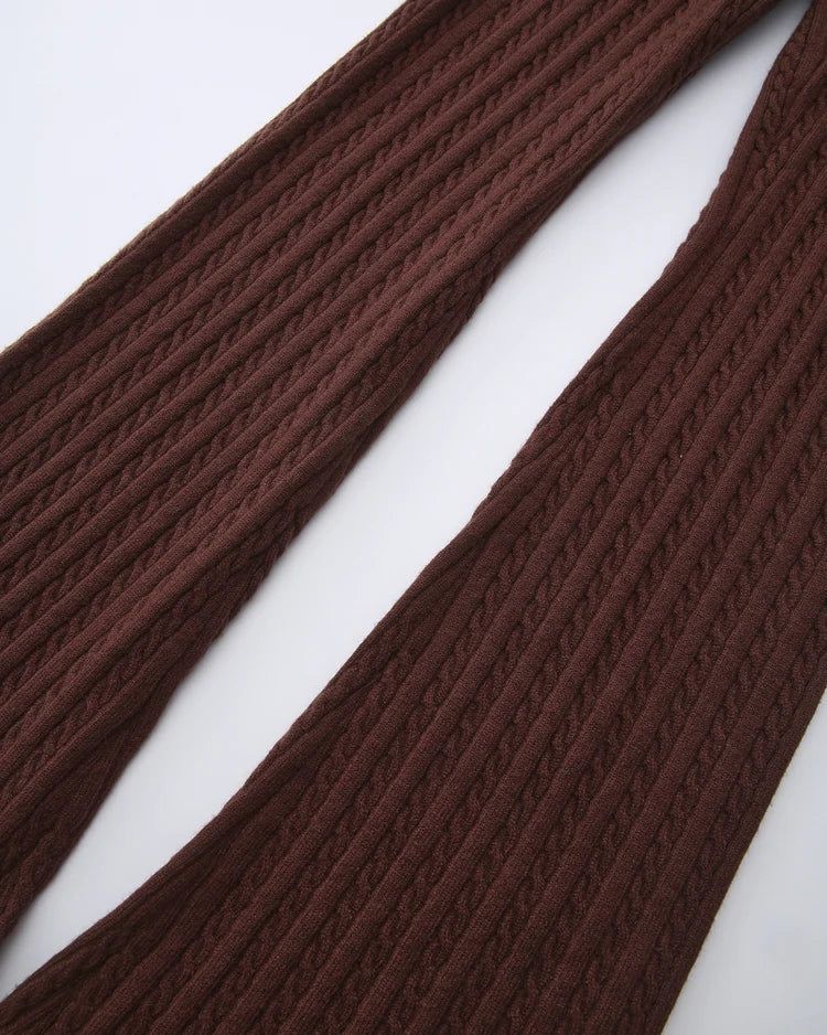 Colette Cable Knit Fold Over Pants (Brown)