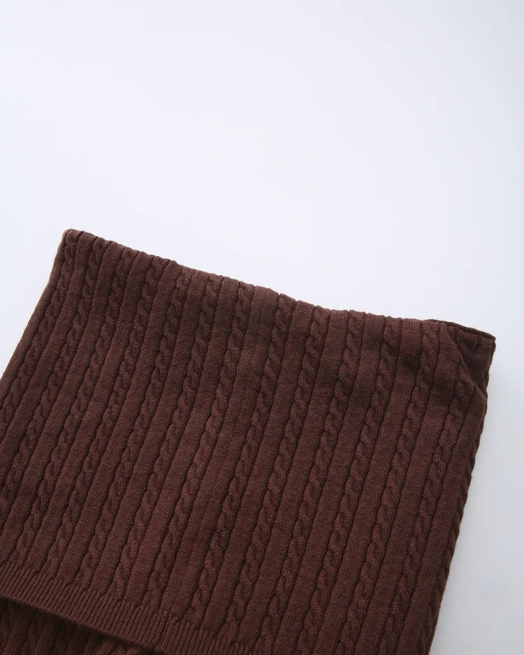 Colette Cable Knit Fold Over Pants (Brown)