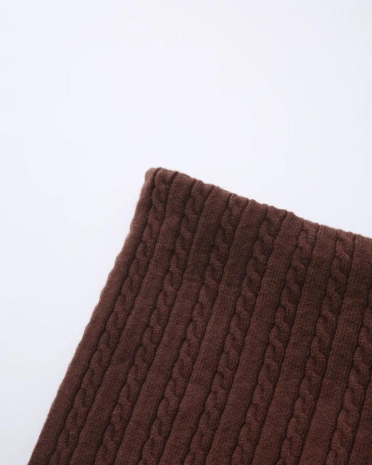 Colette Cable Knit Fold Over Pants (Brown)