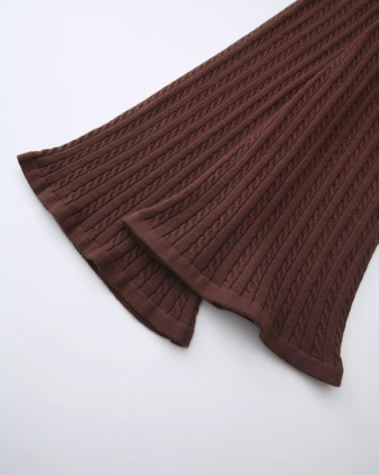 Colette Cable Knit Fold Over Pants (Brown)
