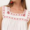 Red Embroidered Cotton Babydoll Mini Dress