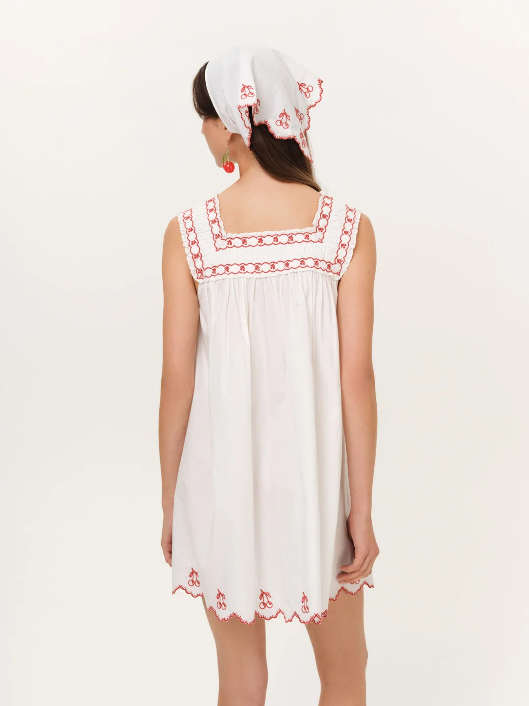 Red Embroidered Cotton Babydoll Mini Dress