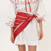 Red Cherry Embroidered Cotton Mini Dress