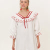 Red Cherry Embroidered Cotton Mini Dress
