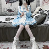 Blue Harajuku dress with half ruffle