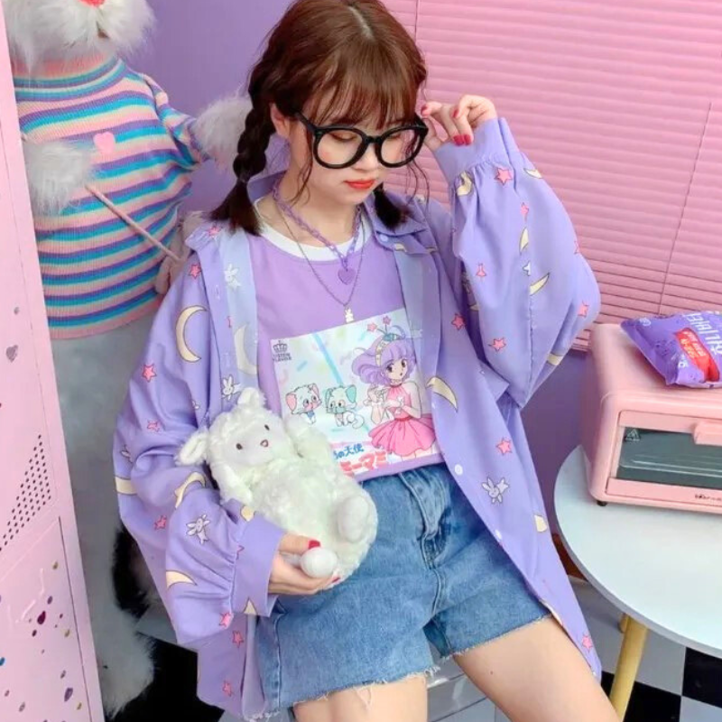 Moon pattern long sleeve shirt