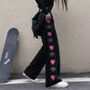 Harajuku Style Wide Pants With Hearts