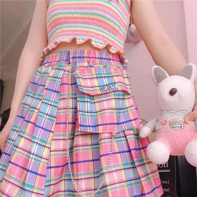 Y2K Pastel Checkered Skirt