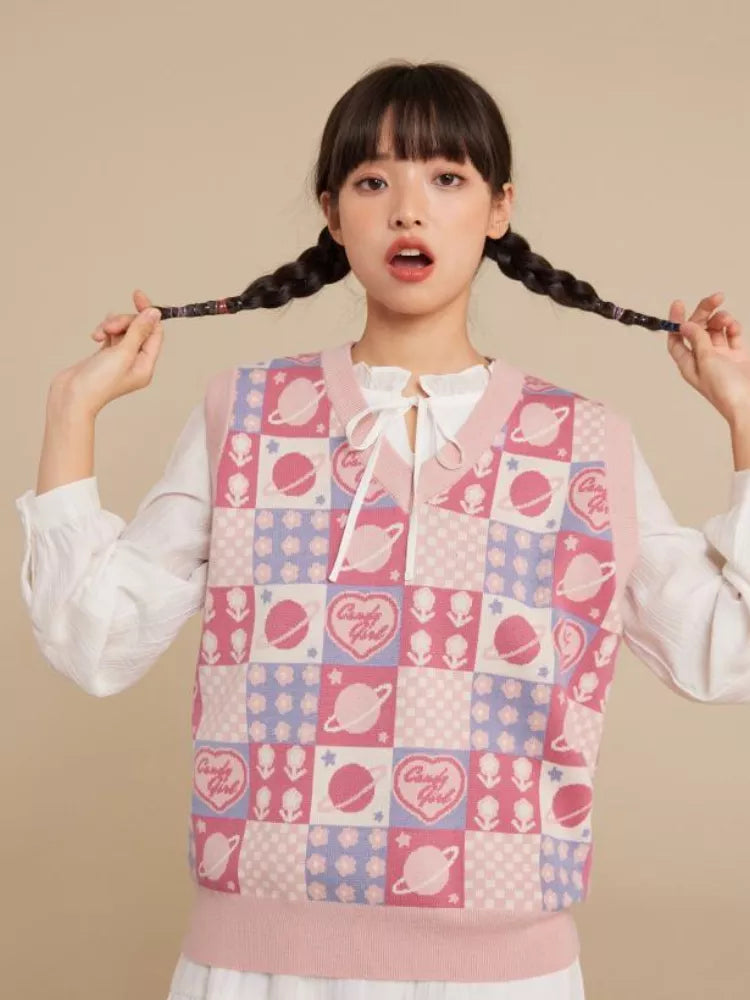 Kawaii Preppy Style Knitt Vest