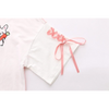 Japanese Style Cute Rabbit Tee in pink, featuring an adorable rabbit design, pink and white back, and cute satin ribbon details for a charming touch.