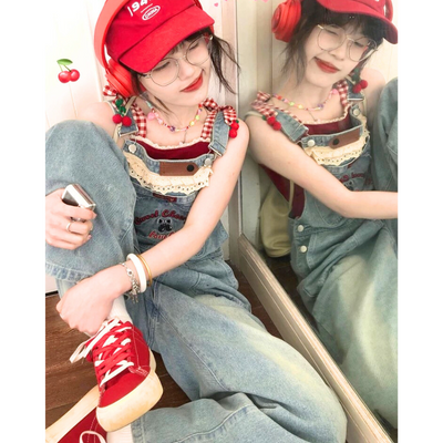 Kawaii Cherry Denim Jumpsuit