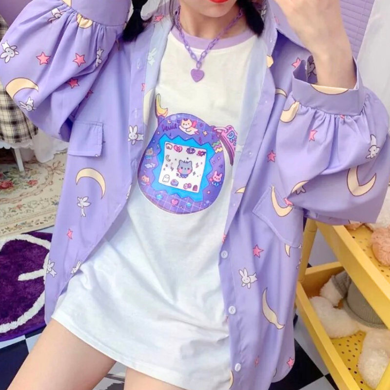 Moon pattern long sleeve shirt