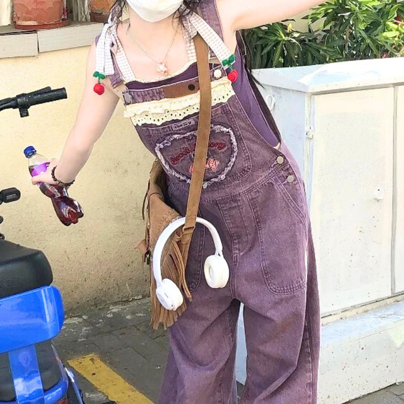 Kawaii Cherry Denim Jumpsuit