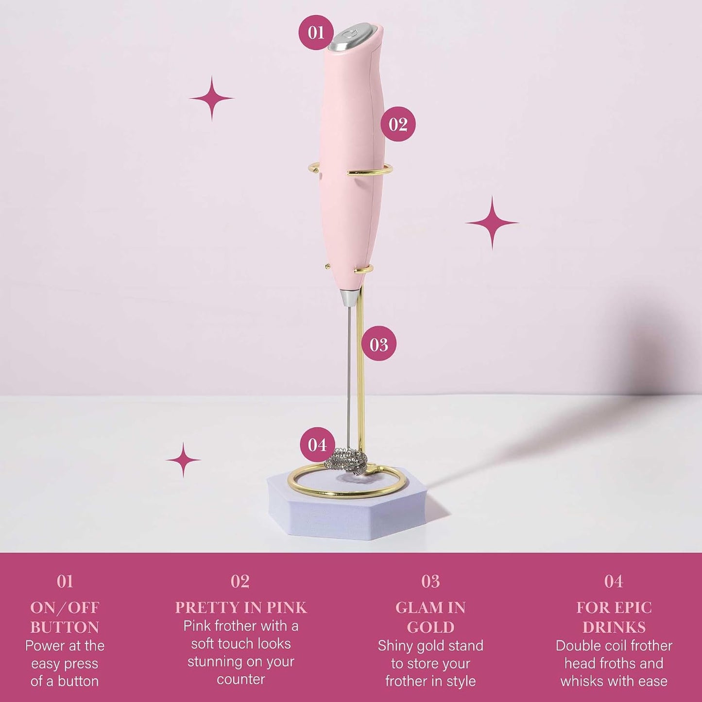 Paris Hilton Electric Milk Frother – Pink