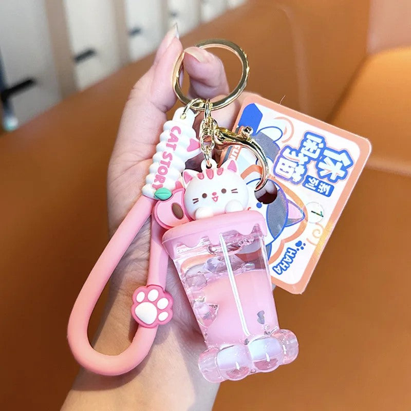 Cute Cat Cup Keychain
