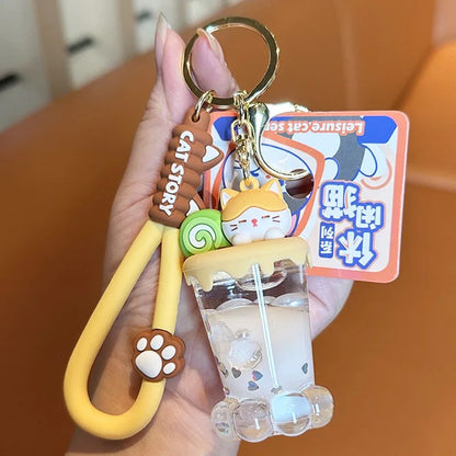 Cute Cat Cup Keychain