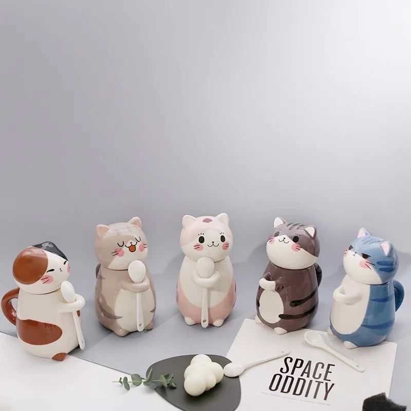 Cute Cat Mug With Cup And Spoon