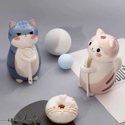 Cute Cat Mug With Cup And Spoon