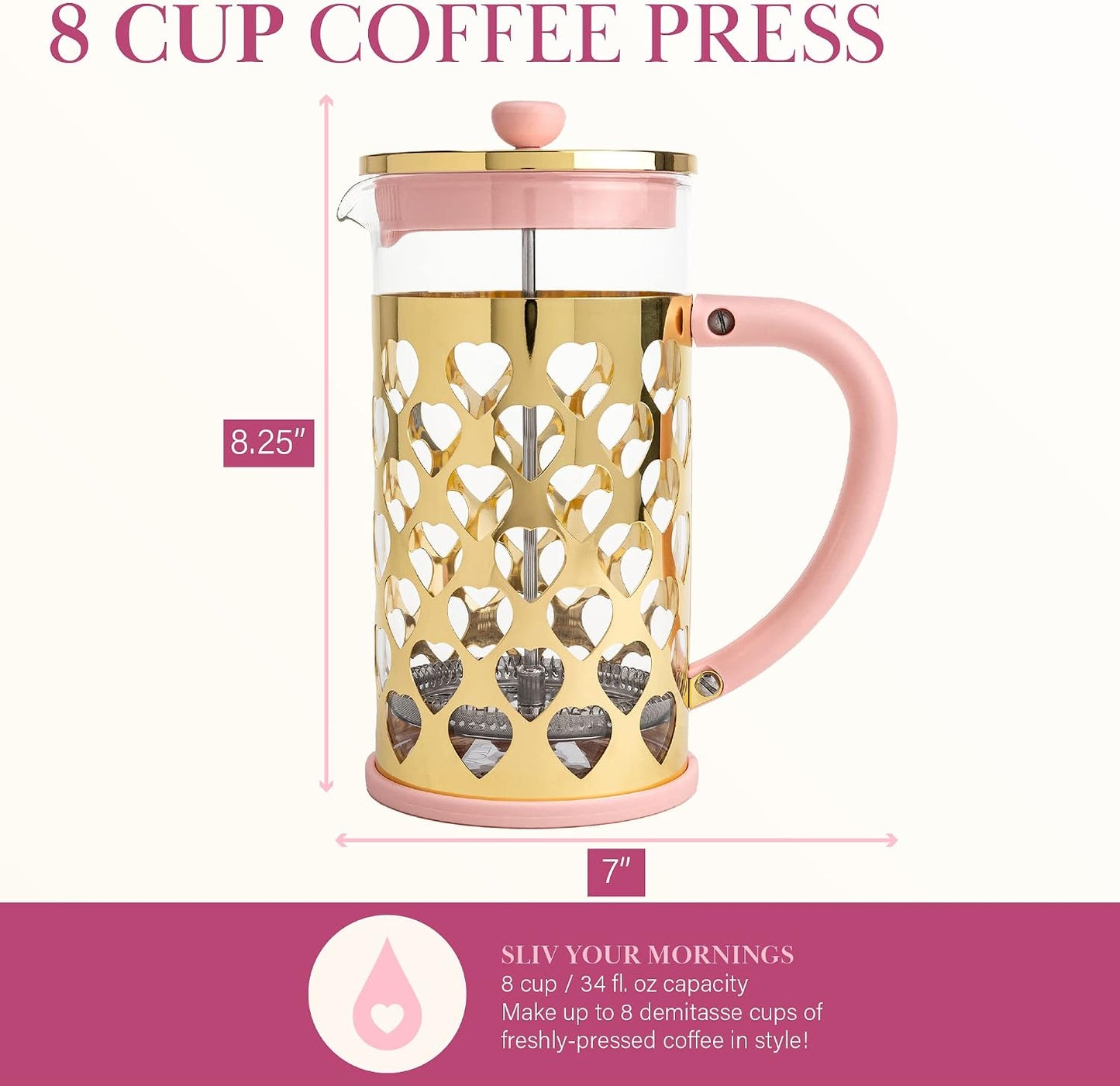 Paris Hilton French Press Coffee Maker – Pink & Gold (1000ml)