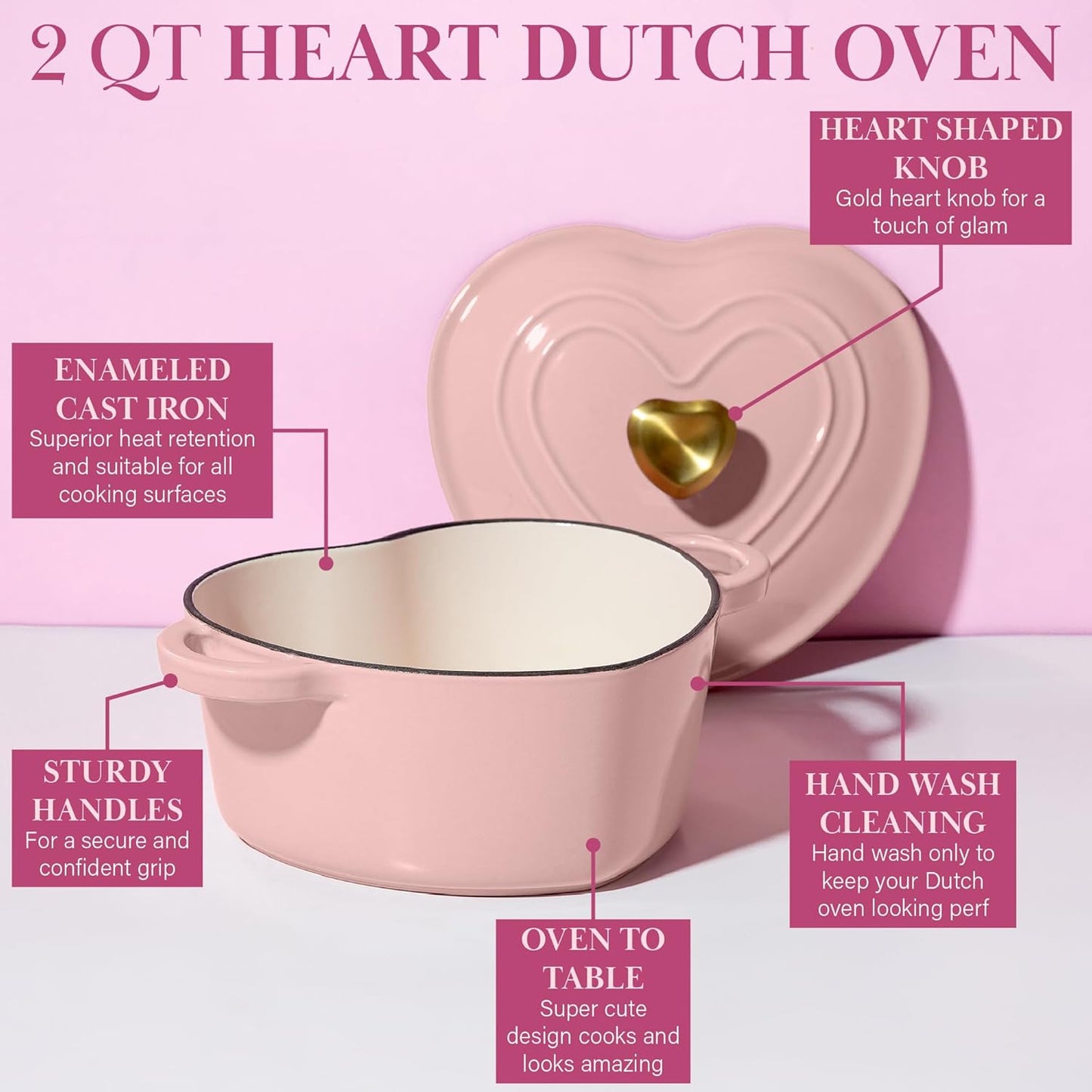 Paris Hilton Heart-Shaped Dutch Oven – Pink (2L)