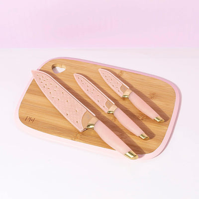 Paris Hilton Bamboo Cutting Board & Knife Set – Pink (7 Piece)