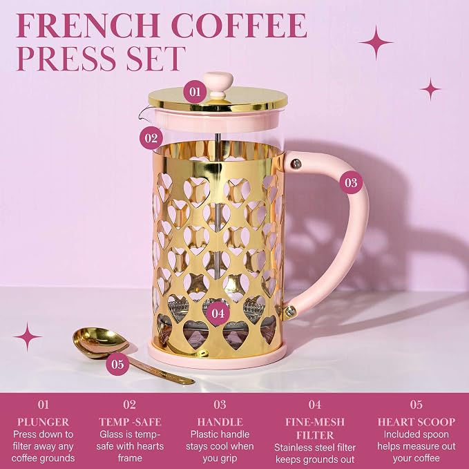 Paris Hilton French Press Coffee Maker – Pink & Gold (1000ml)