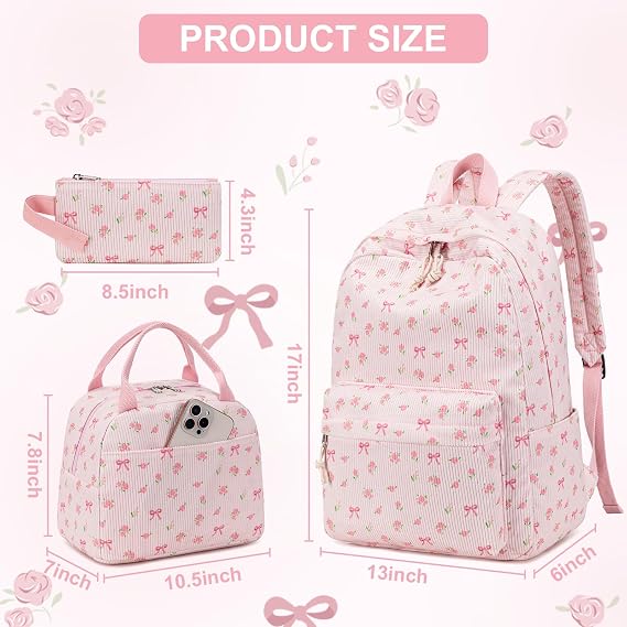 Pink Bow 3-Piece Backpack Set