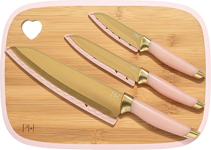 Paris Hilton Bamboo Cutting Board & Knife Set – Pink (7 Piece)