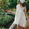 Red Embroidered Cotton Babydoll Mini Dress
