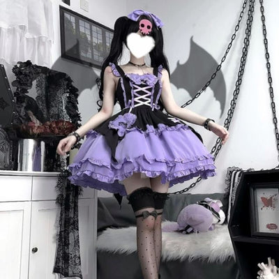 Purple Dress With Ruffles and Bow on the Back