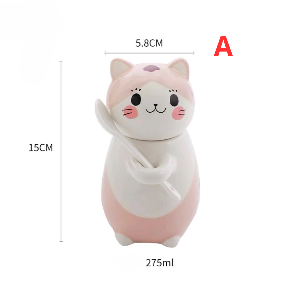 Cute Cat Mug With Cup And Spoon