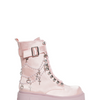 Angelcore Mayhem Boots, featuring a dreamy blend of edgy and ethereal with platform soles, lace details, and soft pastel tones.