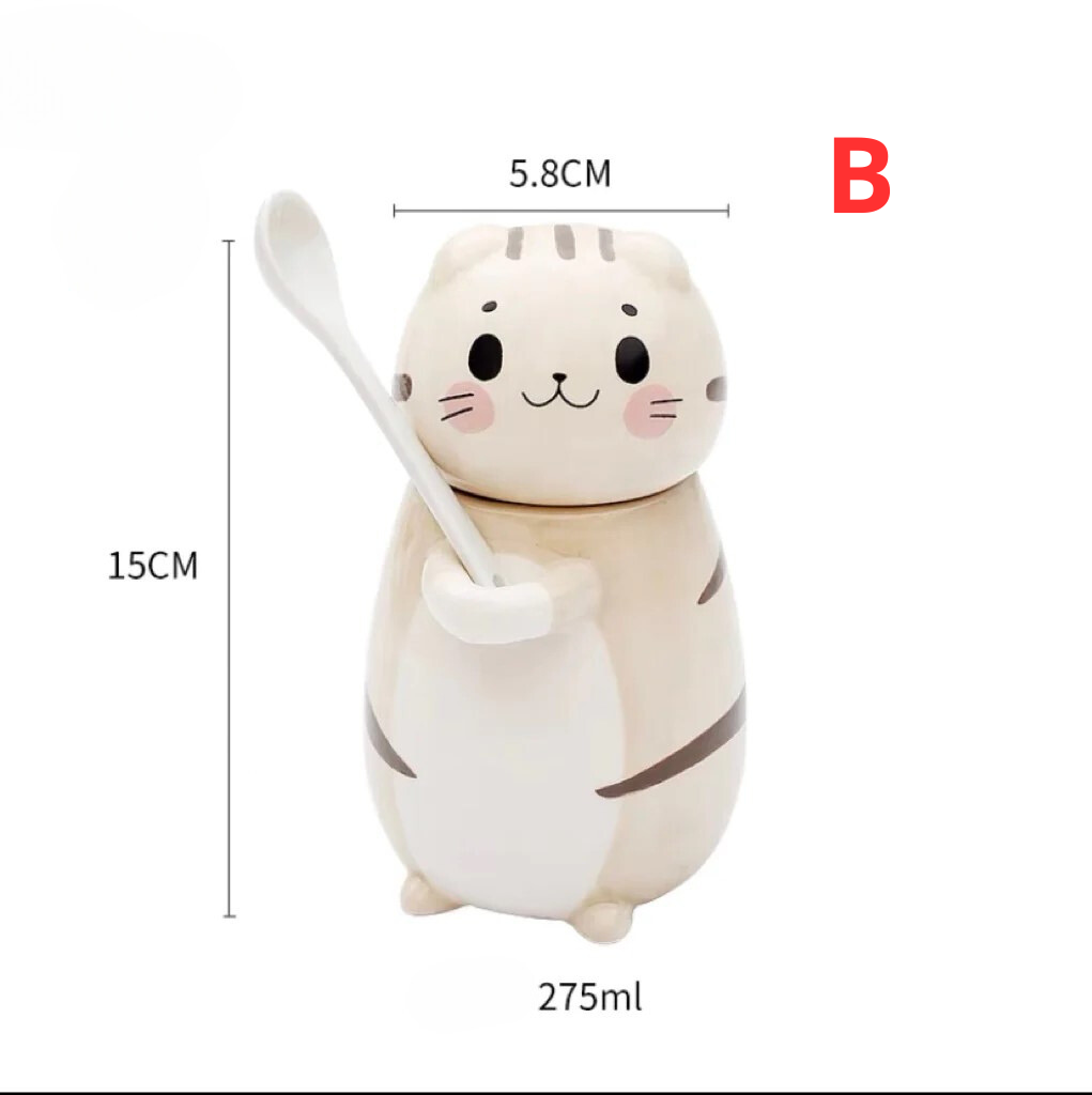 Cute Cat Mug With Cup And Spoon