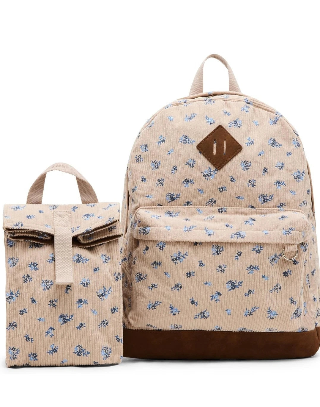 Beige Floral Backpack with Matching Lunch Bag