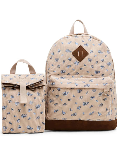 Beige Floral Backpack with Matching Lunch Bag