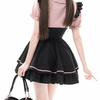 Black Ruffled Suspender Skirt with straps, showcasing a cute and stylish back design with playful ruffles for a chic, edgy look.